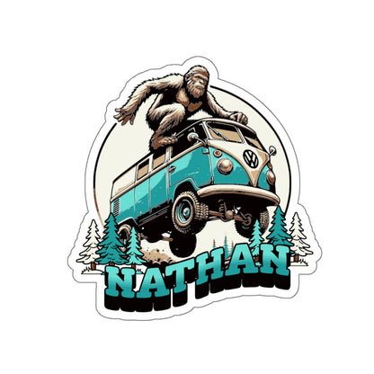 Custom Bigfoot Sticker, Custom Sticker, Bigfoot With Retro VW Van, Stickers, Bigfoot Sticker, Vintage Sticker, Vintage Custom Sticker