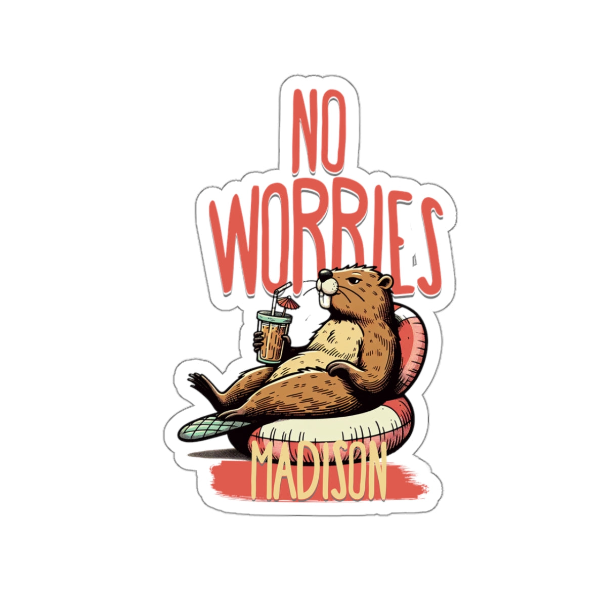 No Worries Beaver Custom Sticker, Retro Custom Sticker, Personalized Groovy Sticker, Custom Hippie Sticker
