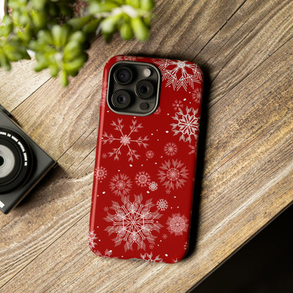 iPhone 15 Series Christmas Snowflakes On Red / Tough Case