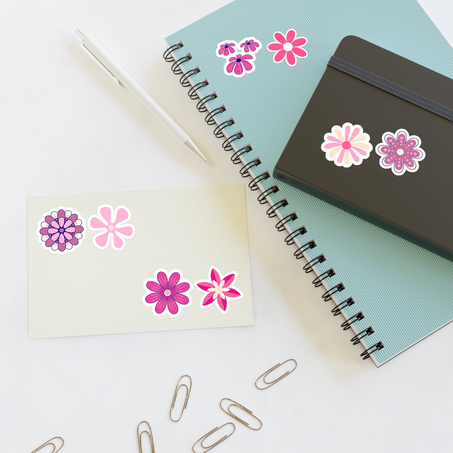 Cute Retro Pink Assorted Flower Stickers - Die Cut Sticker Sheet