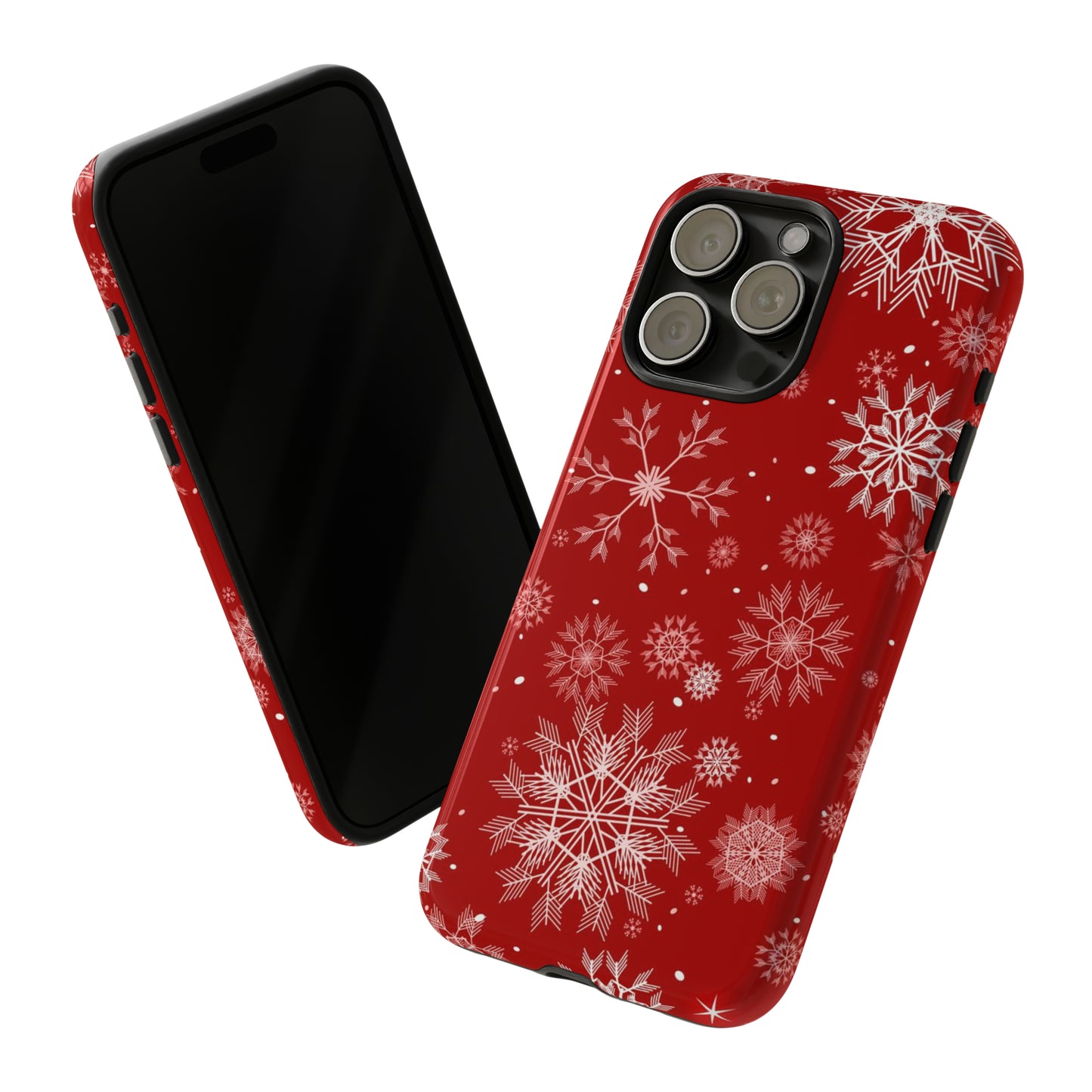 iPhone 15 Series Christmas Snowflakes On Red / Tough Case