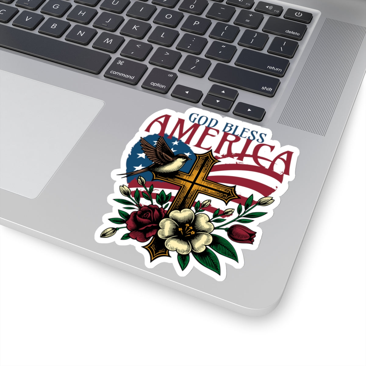 God Bless America Sticker | USA Sticker | America | Heart With Cross Sticker | Red White Blue