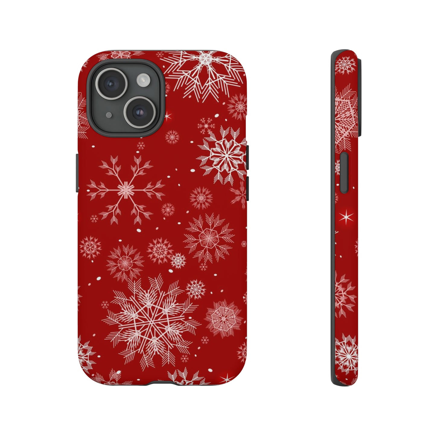 iPhone 15 Series Christmas Snowflakes On Red / Tough Case