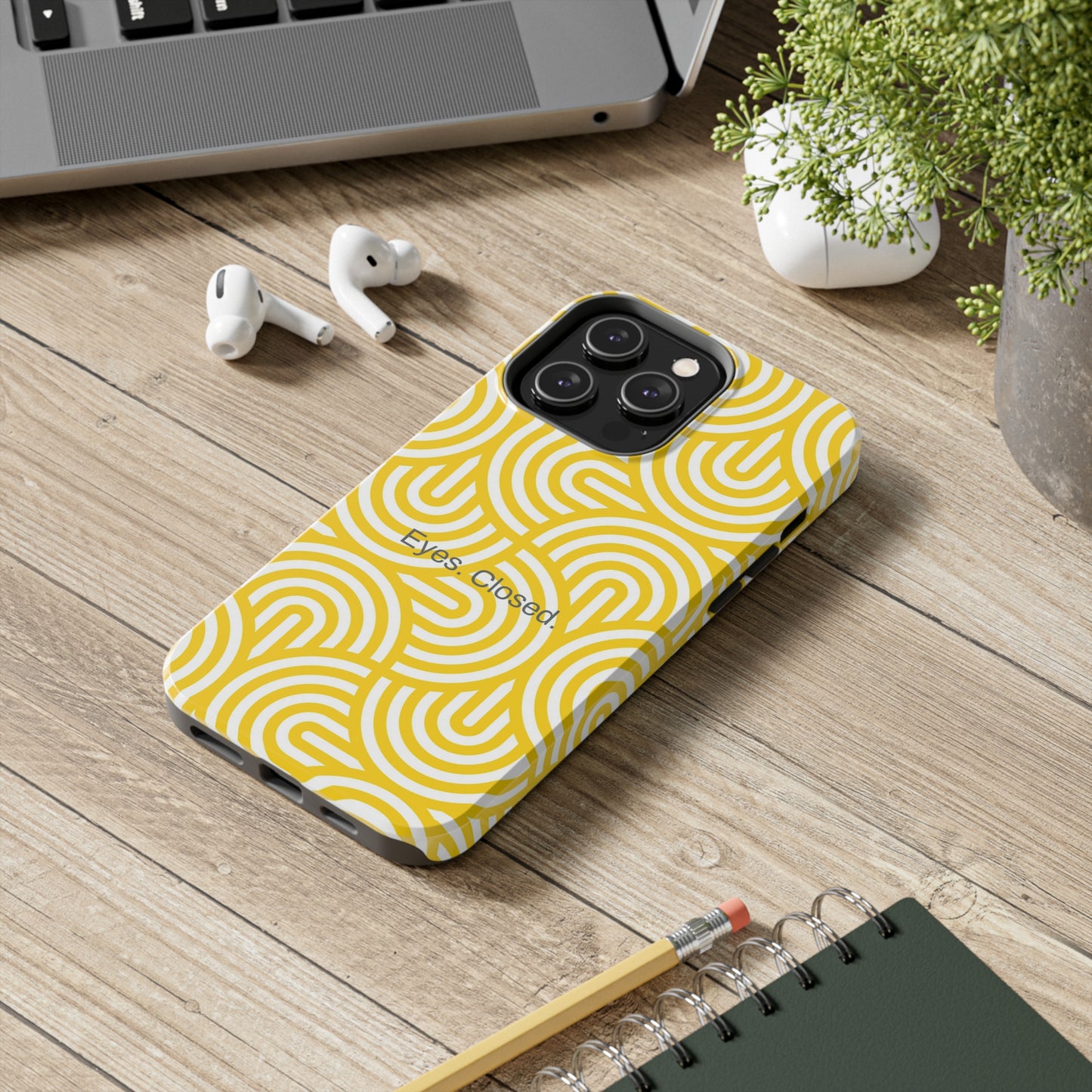 Eyes. Closed. / Yellow Geo iPhone Case