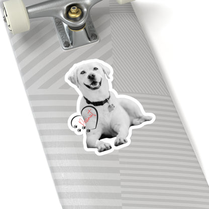 Custom Pet Sticker With Picture of Your Pet | Turn Your Color Pet Picture Into Black And White Sticker | Pet Name In Red | Name Is Inside Of A Heart | Pet Lover Sticker | Kiss-Cut Sticker