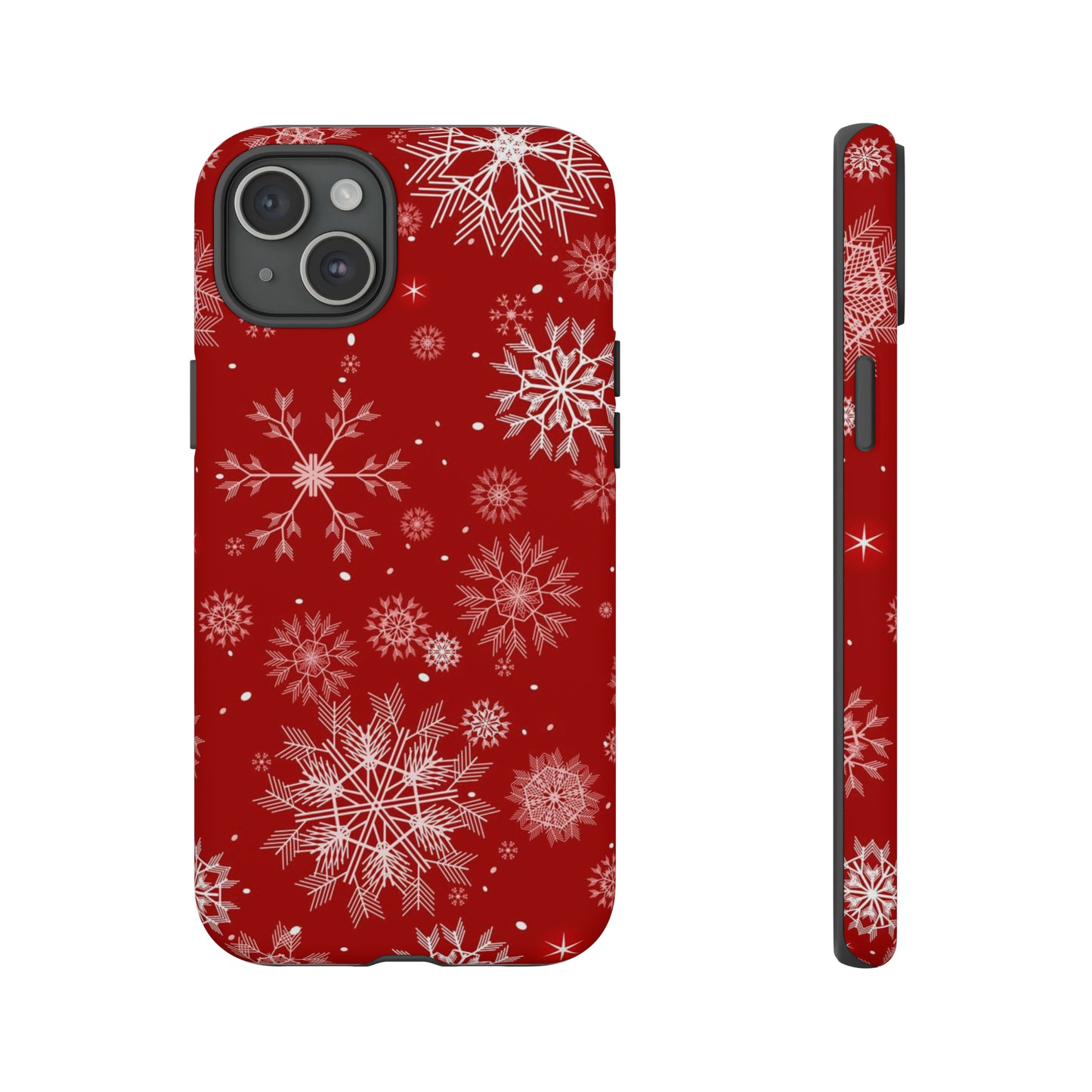 iPhone 15 Series Christmas Snowflakes On Red / Tough Case