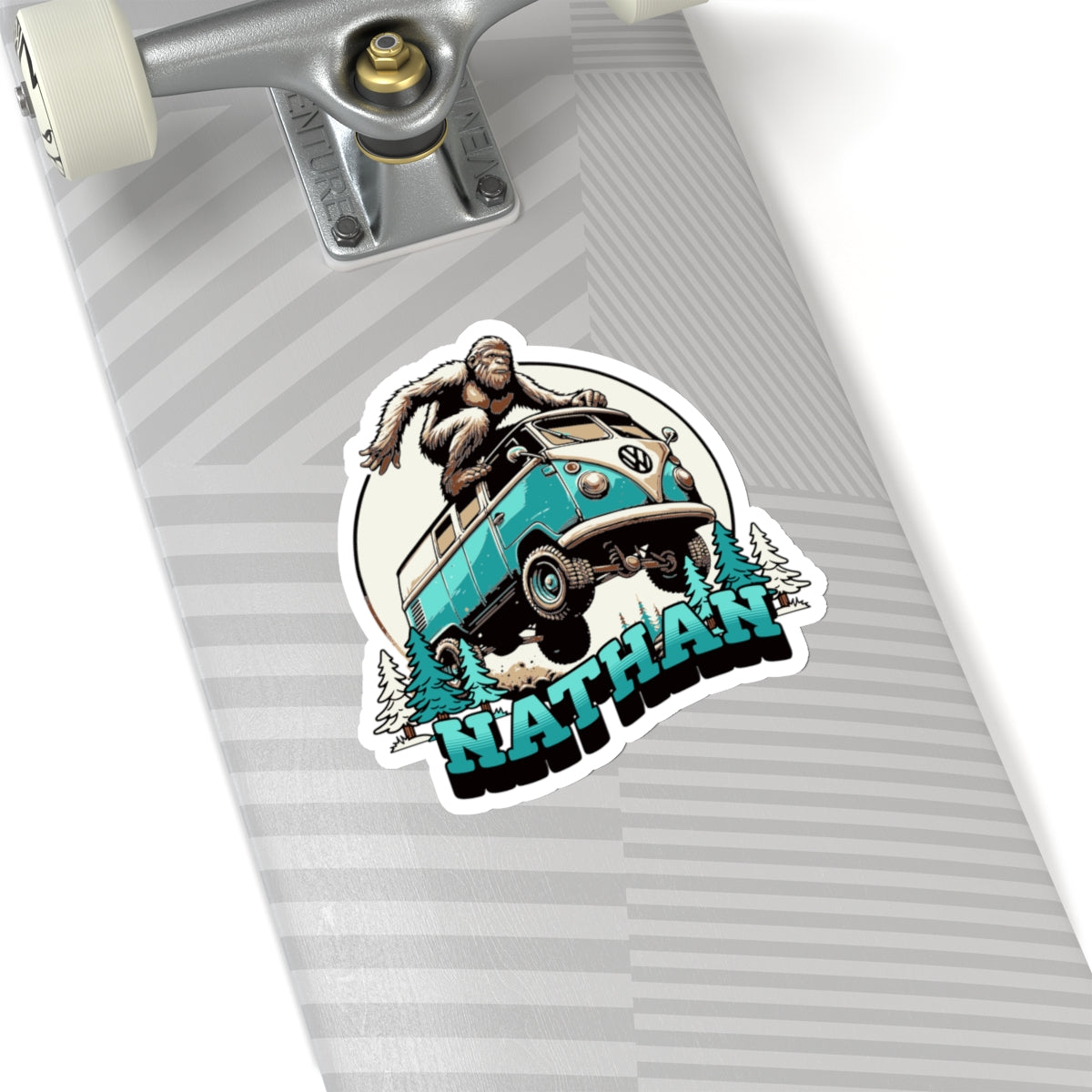 Custom Bigfoot Sticker, Custom Sticker, Bigfoot With Retro VW Van, Stickers, Bigfoot Sticker, Vintage Sticker, Vintage Custom Sticker