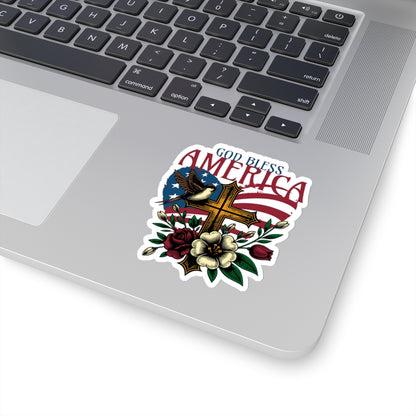 God Bless America Sticker | USA Sticker | America | Heart With Cross Sticker | Red White Blue