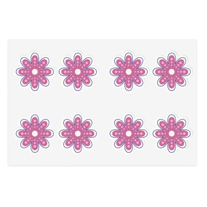 Cute Retro Pink Flower Stickers - Die Cut Sticker Sheet (6)