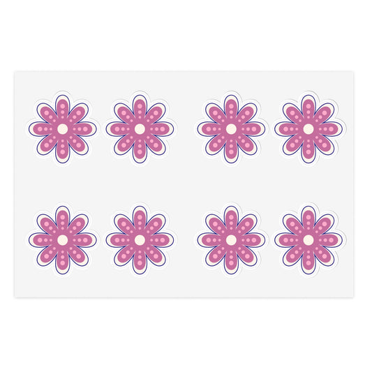 Cute Retro Pink Flower Stickers - Die Cut Sticker Sheet (6)