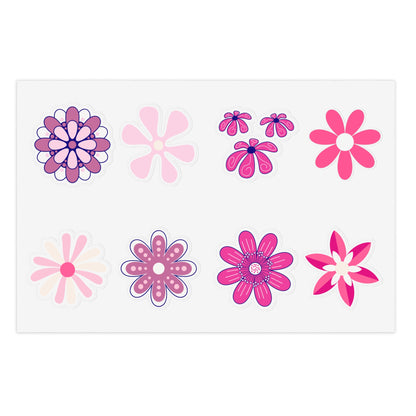 Cute Retro Pink Assorted Flower Stickers - Die Cut Sticker Sheet