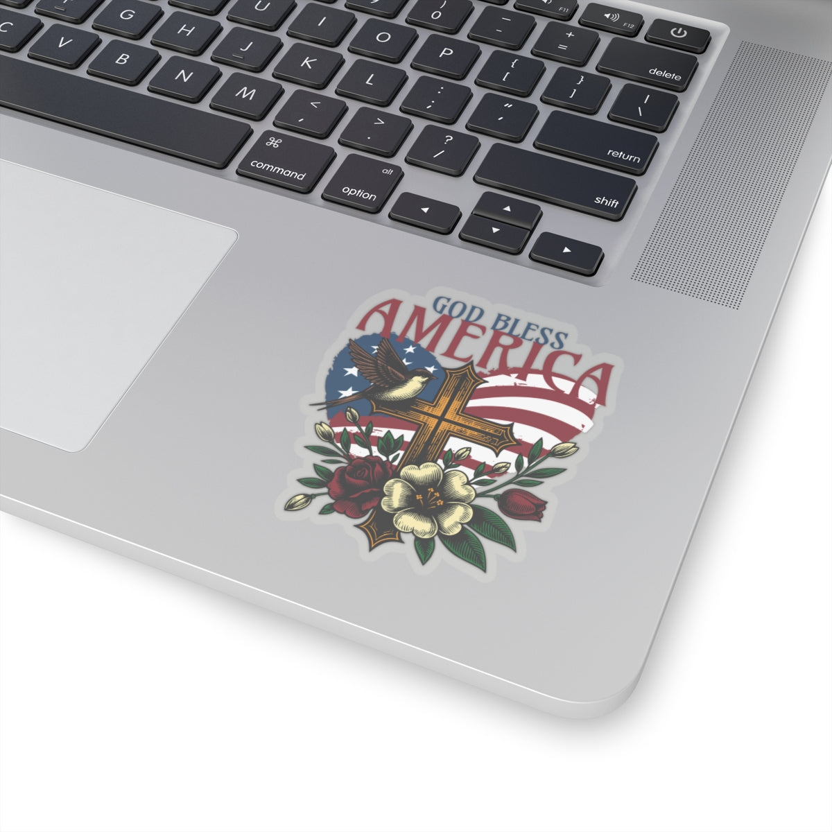 God Bless America Sticker | USA Sticker | America | Heart With Cross Sticker | Red White Blue