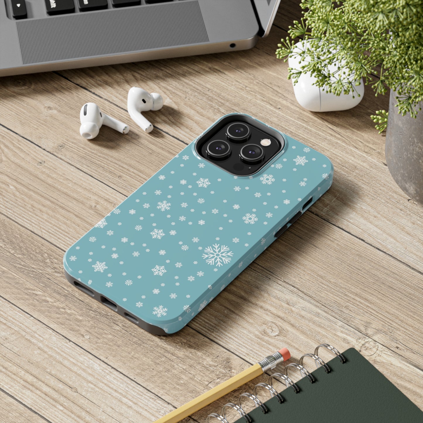 Christmas Snowflakes On Blue / iPhone Case