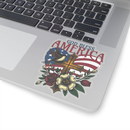 God Bless America Sticker | USA Sticker | America | Heart With Cross Sticker | Red White Blue