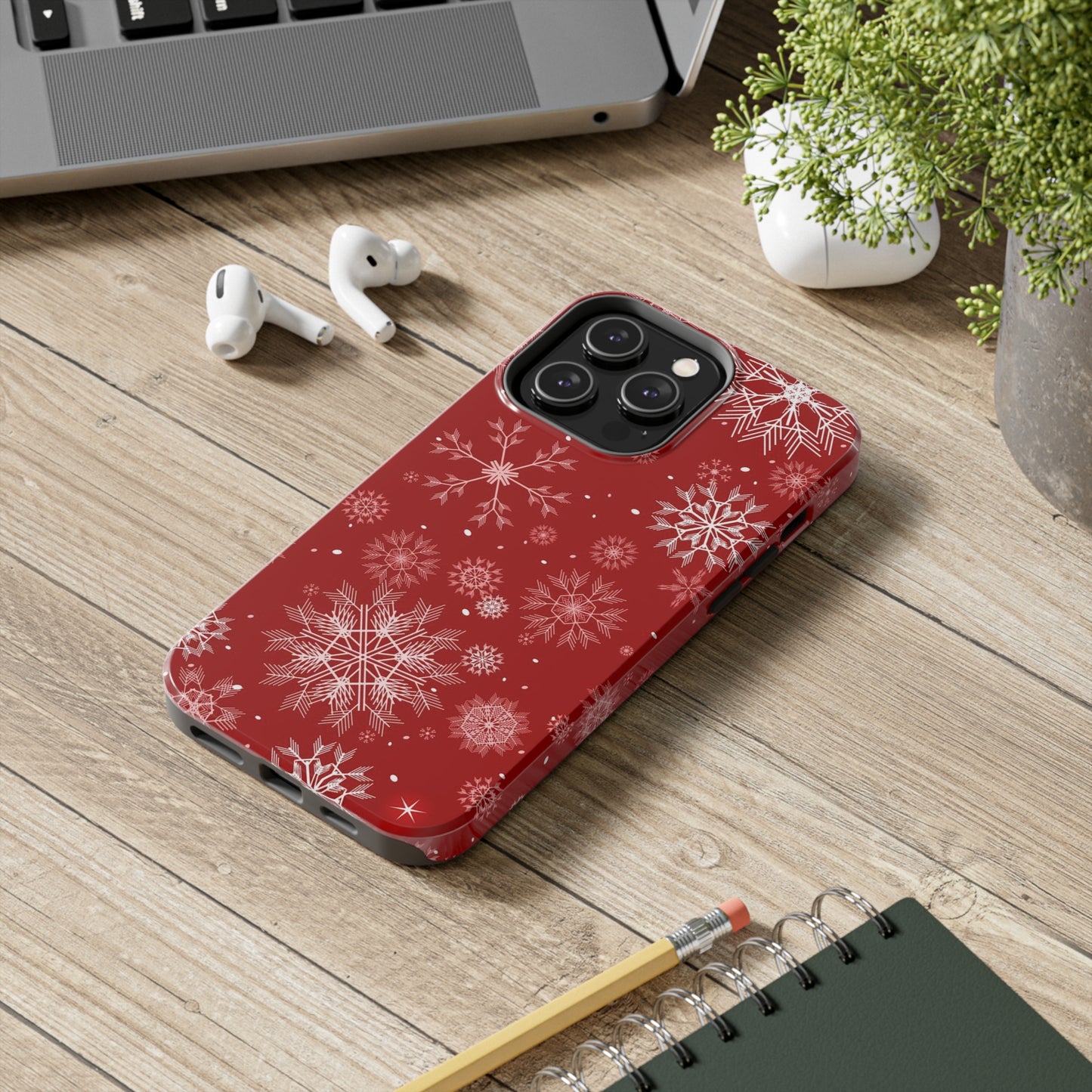 Christmas Snowflakes On Red / iPhone Case