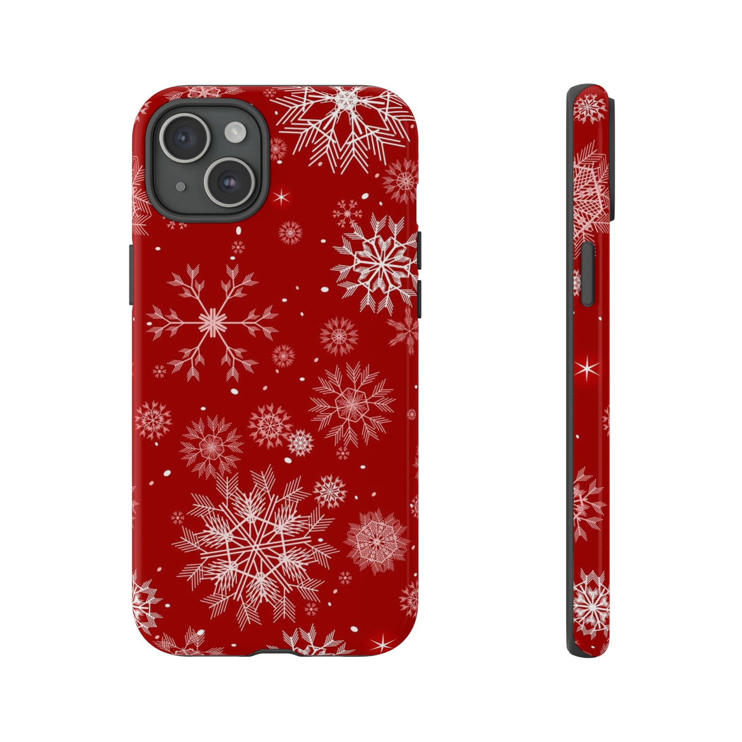 iPhone 15 Series Christmas Snowflakes On Red / Tough Case