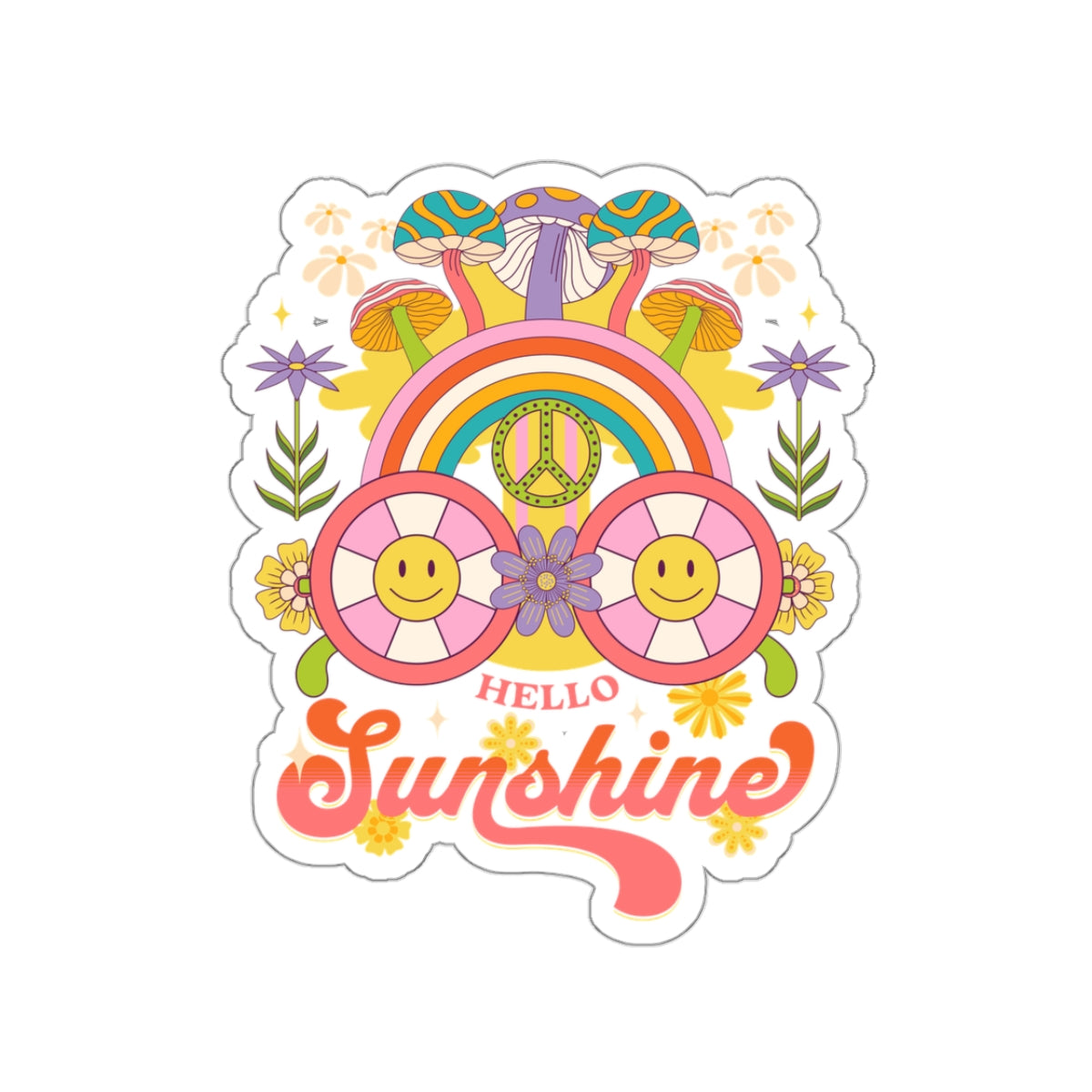 Hello Sunshine Retro Groovy Sticker - Kiss-Cut Sticker