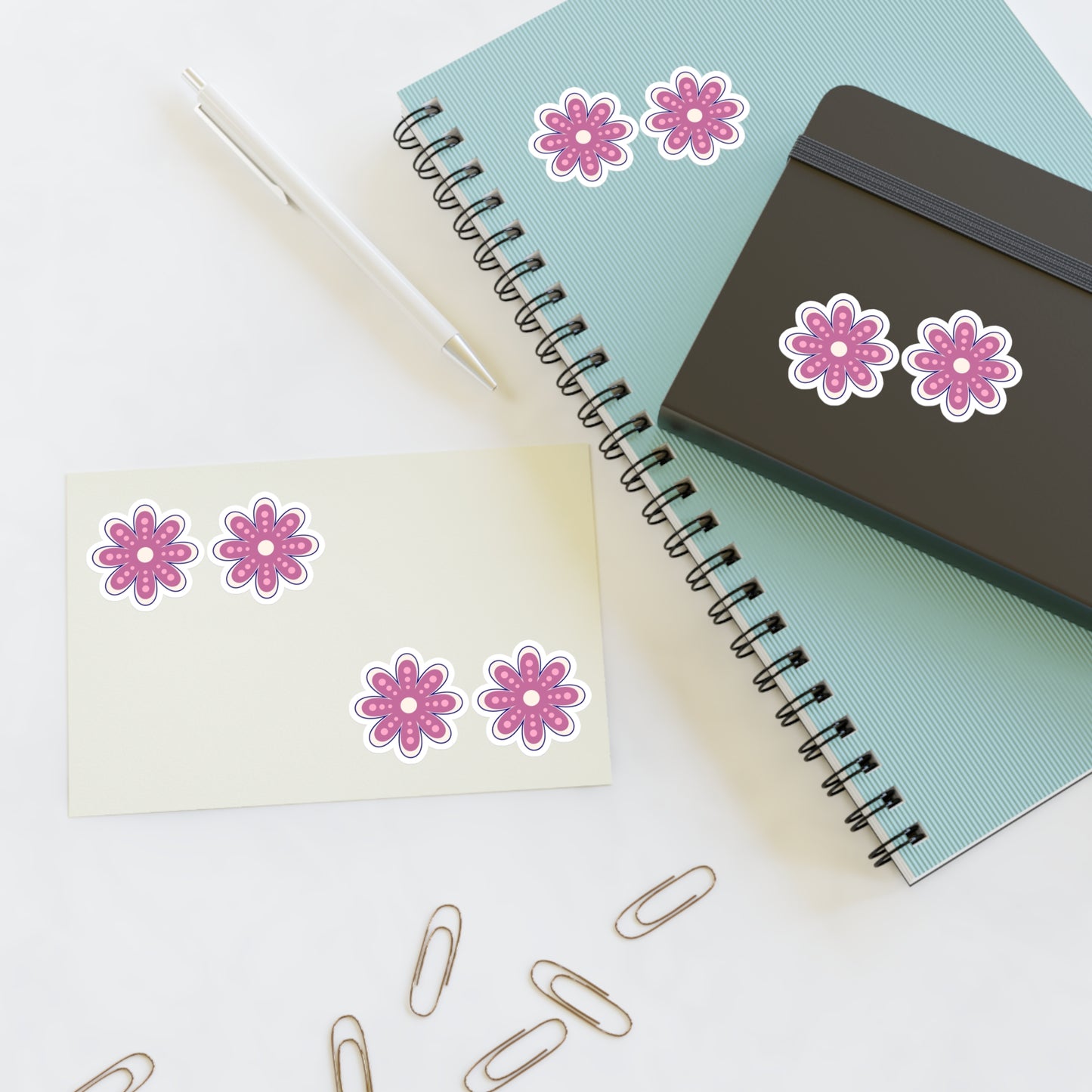 Cute Retro Pink Flower Stickers - Die Cut Sticker Sheet (6)