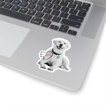 Custom Pet Sticker With Picture of Your Pet | Turn Your Color Pet Picture Into Black And White Sticker | Pet Name In Red | Name Is Inside Of A Heart | Pet Lover Sticker | Kiss-Cut Sticker