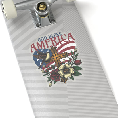 God Bless America Sticker | USA Sticker | America | Heart With Cross Sticker | Red White Blue