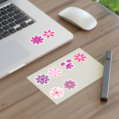 Cute Retro Pink Assorted Flower Stickers - Die Cut Sticker Sheet