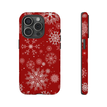 iPhone 15 Series Christmas Snowflakes On Red / Tough Case